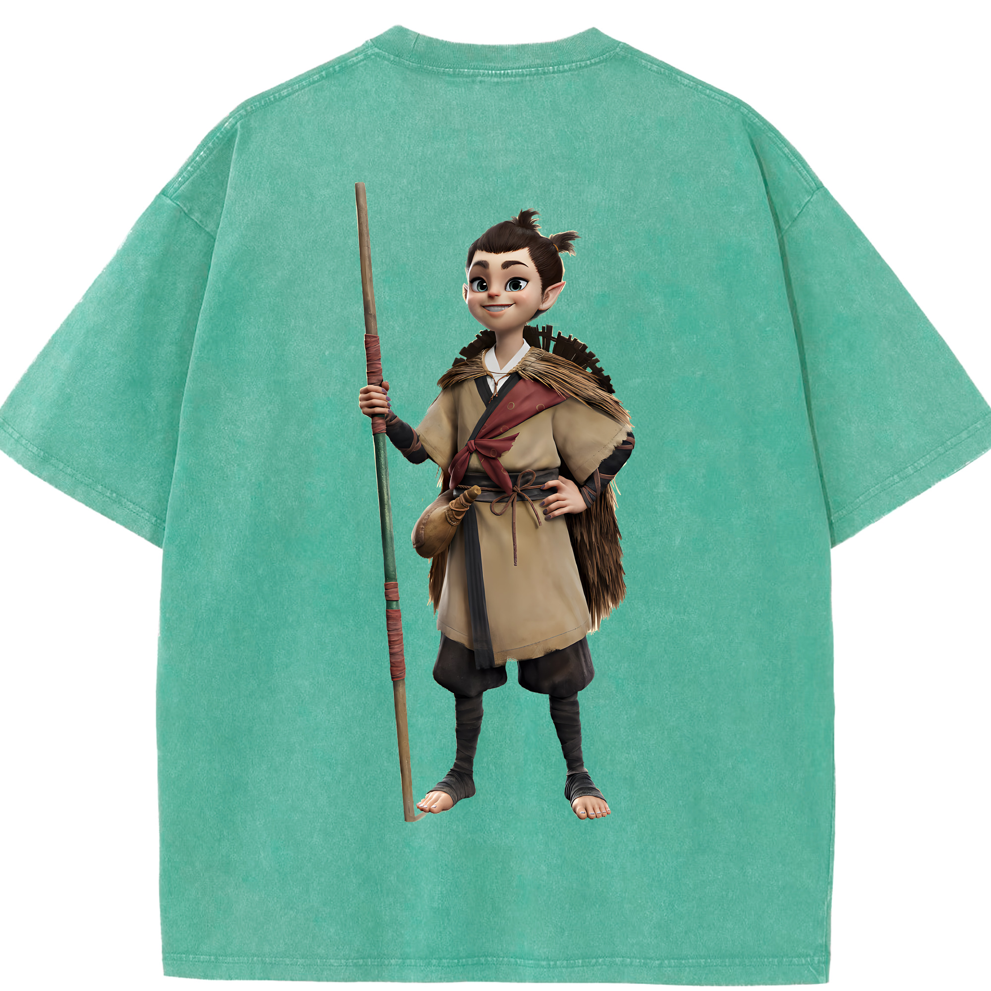 （画像用） Ne Zha 2 ナタ 魔童の大暴れ 綿100% ヴィンテージ風 半袖Tシャツ（背面プリント）